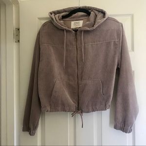 Cropped ribbed zip up hoodie